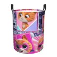 thumbnail image 1 of Cesto para ropa sucia SuperKitties, cesta de almacenamiento circular plegable impermeable con asa, cesta organizadora de juguetes para ropa sucia, decoración para dormitorio y baño, tamaño mediano, 1 of 8