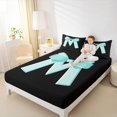 thumbnail image 4 of Manfei Monogrammed Bowknot M Queen Sheet Sets, Cyan Cute Dreamy Bowknot Flat Sheet, Cartoon Initial Letter Queen Fitted Sheet, Breathable Home Decor, 4pcs, 4 of 7