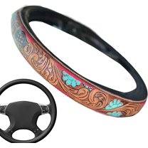 15 Inch Steering Wheel Cover, Retro Embossed Hand-Painted Leather Western Cowboy Car Universal Steering Wheel Cover, Auto Interior Accessories