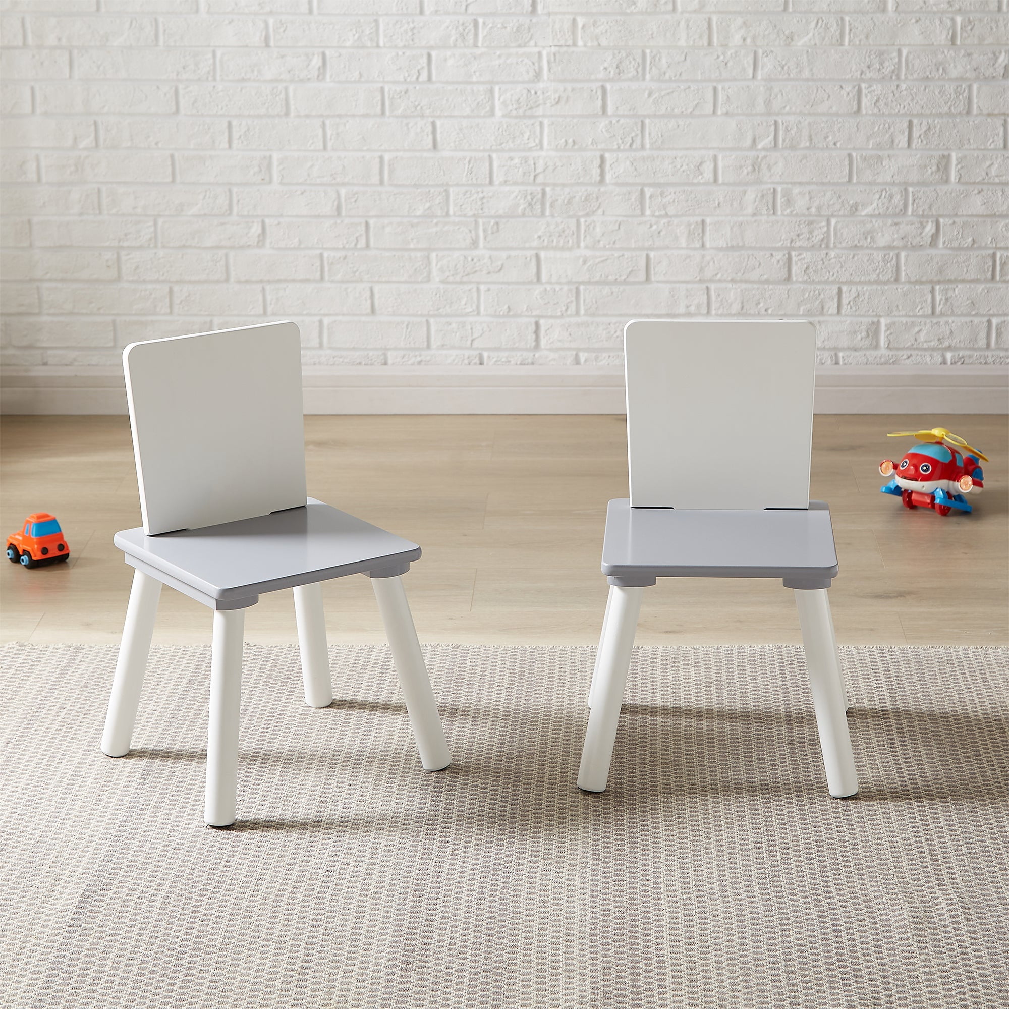 VECELO Kids Table and Chair Set with Storage, Toddler Study Table and Chair for Age 2-8, Small Childrens Activity Table with 2 Seats for Daycare, Classroom, Home, White + Grey