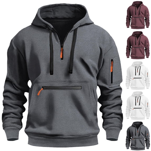 Wlynlyn Hoodies for Men Quarter Zip Pullover Tops Long Sleeve Casual Drawstring Fashion Sweatshirt with Pocket