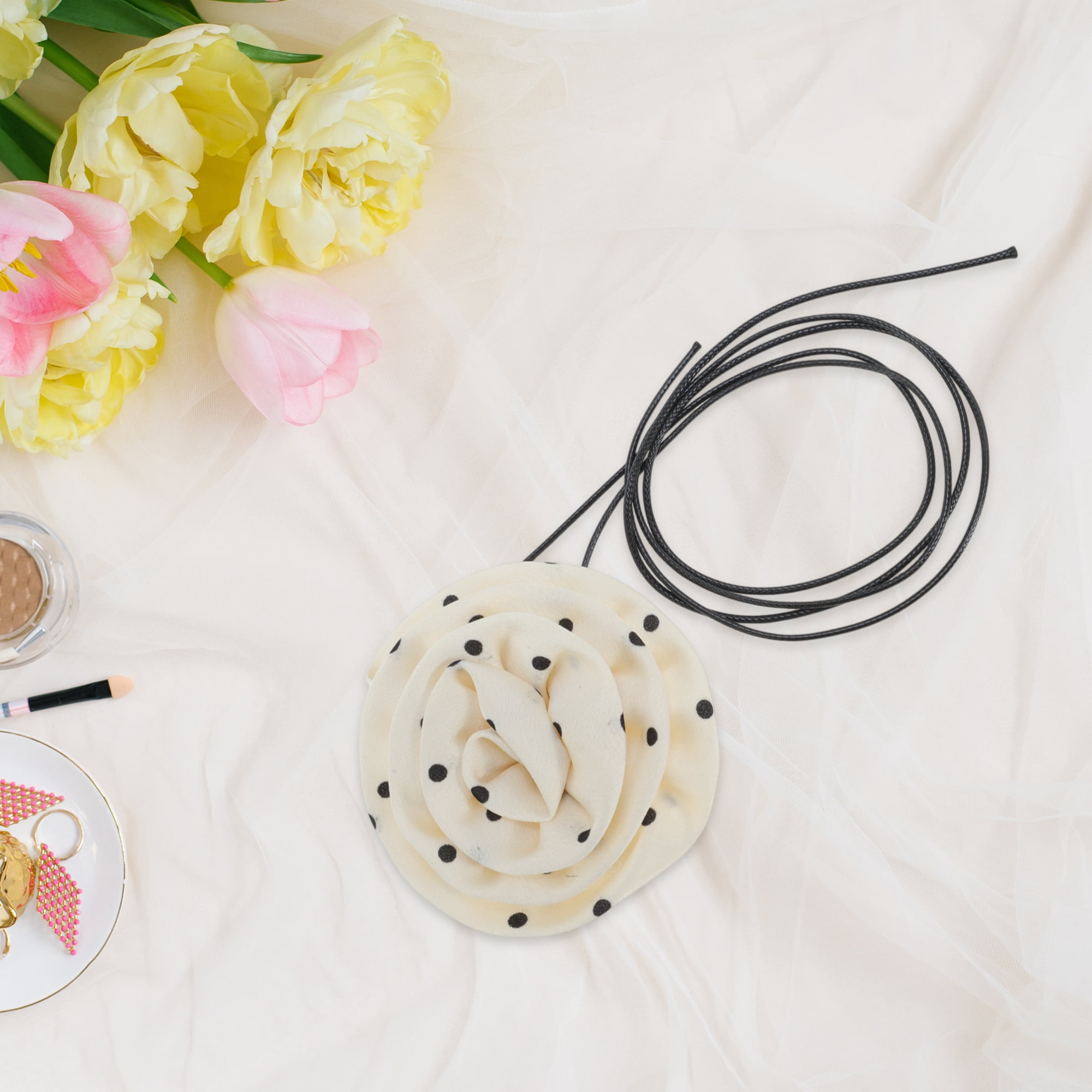 Unique Bargains Rose Flower Adjustable Choker Necklace for Women in Black Color 1Pc