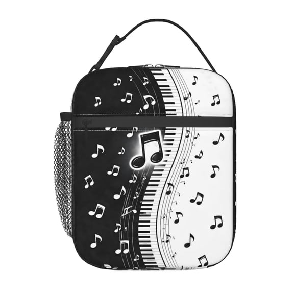 Black White Music Art Lunch Bag Portable Thermal Lunch Box for Men and Women