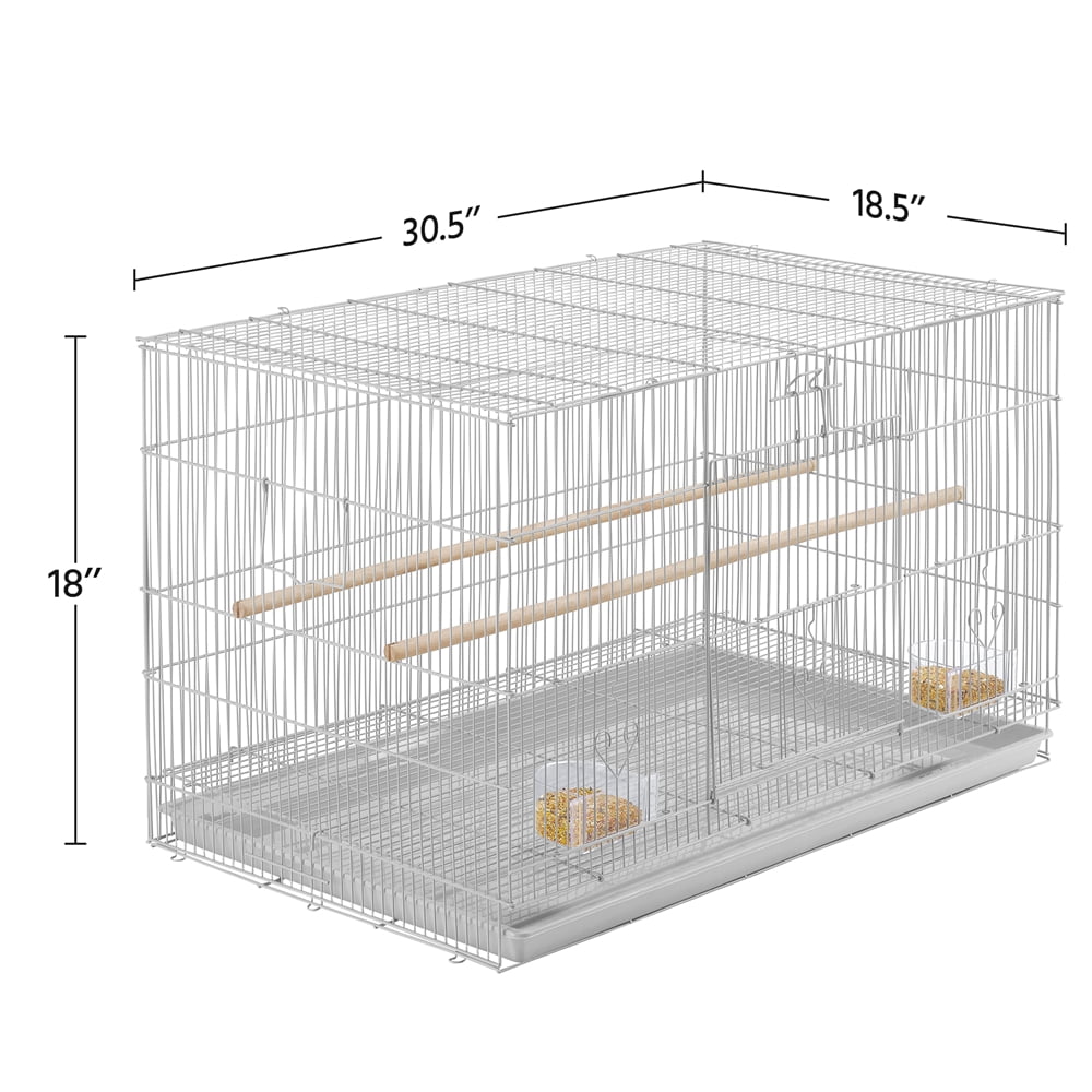 Alden Design 30" Bird Cage with Slide-Out Tray and Wood Perches, Light Gray