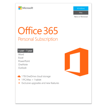 Microsoft Office 365 Personal | 1-year subscription, 1 users, PC/Mac Key