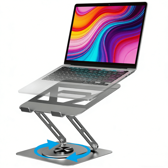 Laptop Stand for Desk, Adjustable Computer Stand with 360° Rotating Base, Ergonomic Laptop Riser for Collaborative Work, Foldable & Portable Laptop Stand, fits for All 10-16" Laptops (Grey)