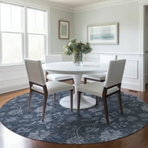 Addison Rugs Chantille Indoor/Outdoor Transitional Floral Blue Washable Round Rug, 8' x 8'