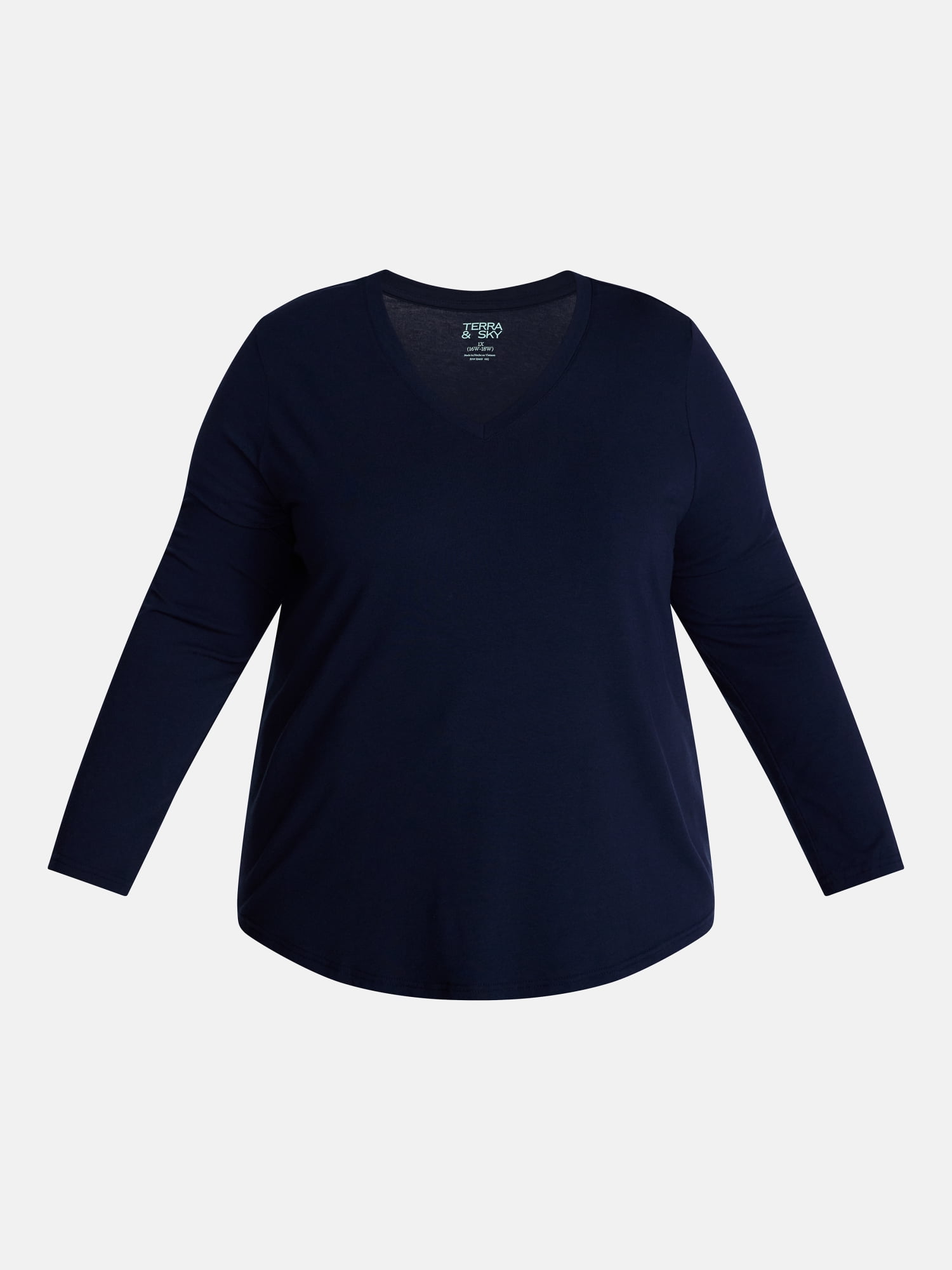 Terra & Sky Women's Plus Size V Neck Tee with Long Sleeves, Size 0X-5X