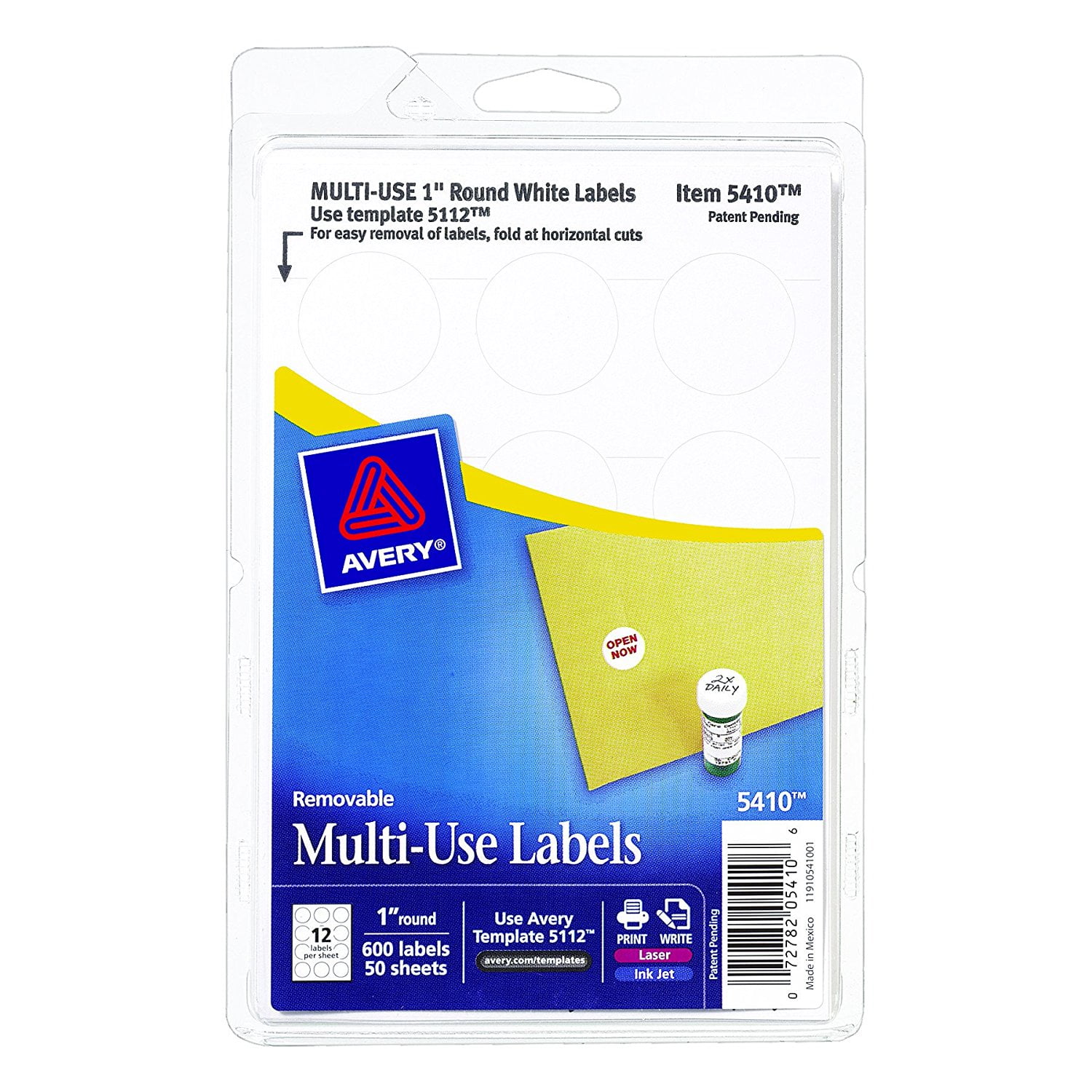 Self-Adhesive Removable Labels, 1-Inch Diameter, White, Pack of 600 (5410), Labels stick, stay ...