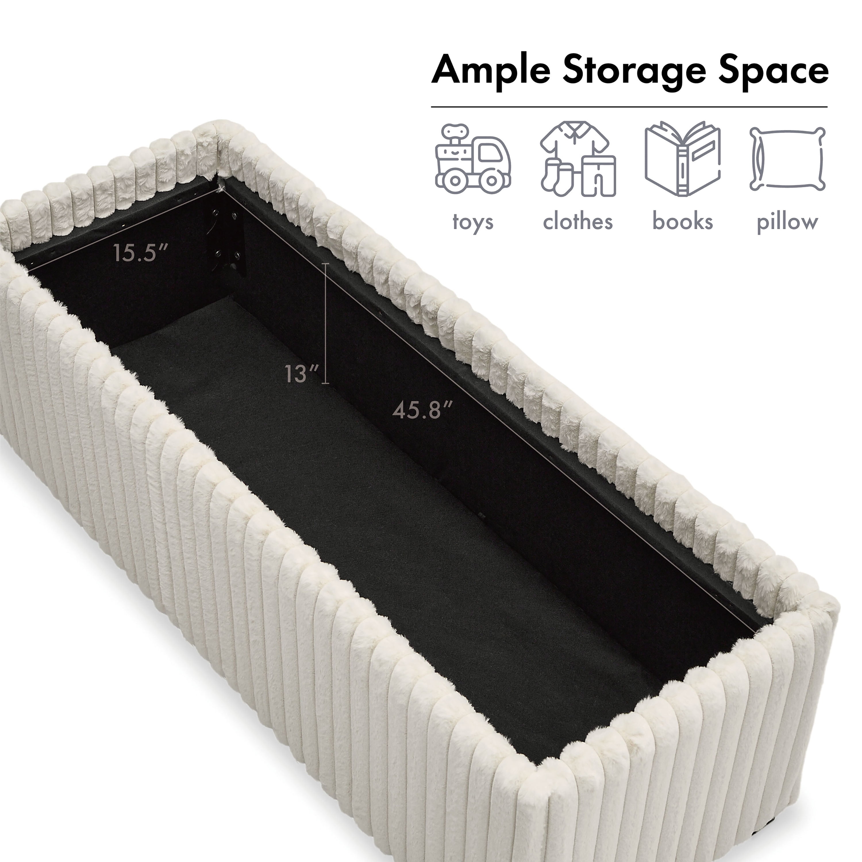 Furniture of America Terri Modern Corduroy Two Tray Tops Storage Ottoman, White