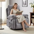 thumbnail image 4 of Bonzy Home 2 Pack Manual Recliner Chairs with Massage & Heat, Soft Fabric Double Reclining Single Sofa Set with Overstuffed Armrest & Backrest, Recliner Chairs with Side Pocket for Living Room, Gray, 4 of 7