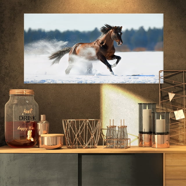 Horse Running in Winter - Landscape Photography Canvas Print