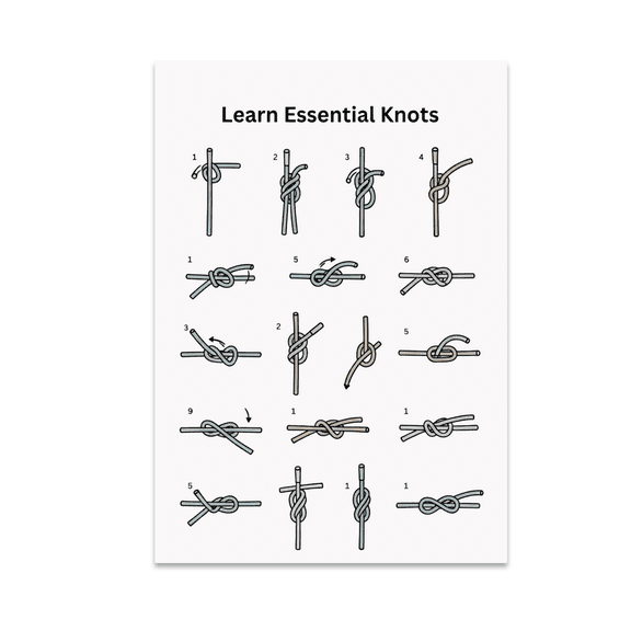 Knot Tying Guide Poster - Outdoor Enthusiast - 13x19 Poster Print