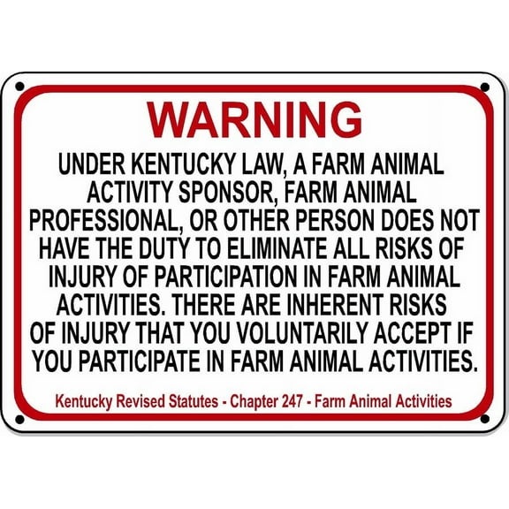 KENTUCKY Equine Metal Sign activity liability warning statute horse farm barn stable Size: 16 x 12 Inch