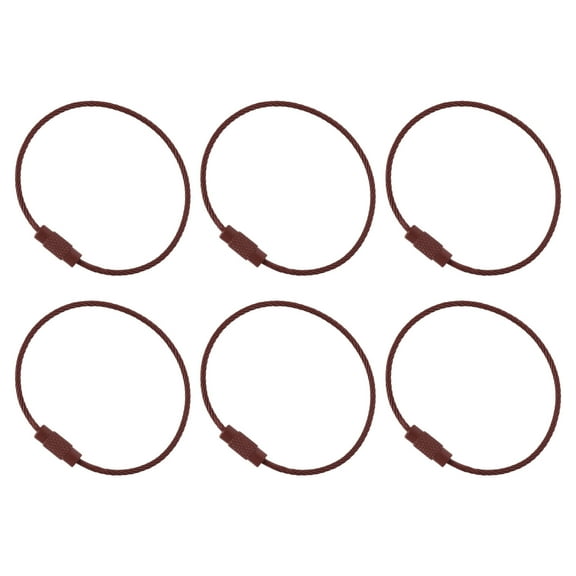 Uxcell 5.9" Length Wire Keychain Cable, 6 Pack Stainless Steel 1.5mm Key Ring Loop for Outdoor Hiking Sport, Brown