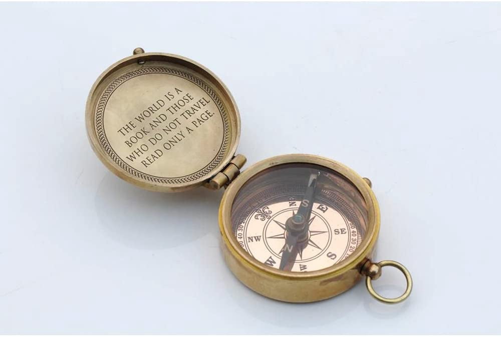 Roorkee Instruments (India)Brand Brass Metal Engraved Magnetic Compass with Leather Case
