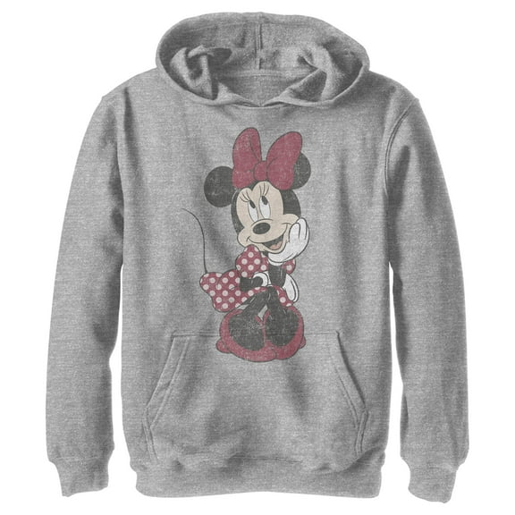Boy's Mickey & Friends Polka Dot Minnie  Pull Over Hoodie Athletic Heather X Large
