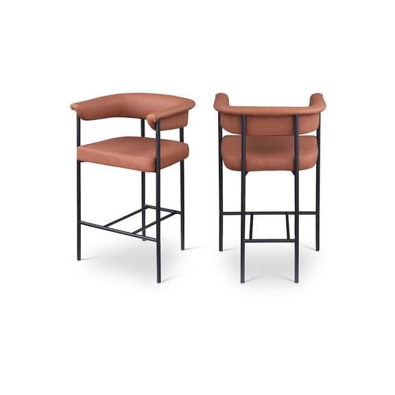 Meridian Furniture Malin Cognac Vegan Leather Counter Stool (Set of 2)