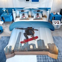 jejeloiu Skateboard Sport 7-Piece Twin Bedding Sets,Modern City Bedding Comforter Set For Boys Teens Reversible