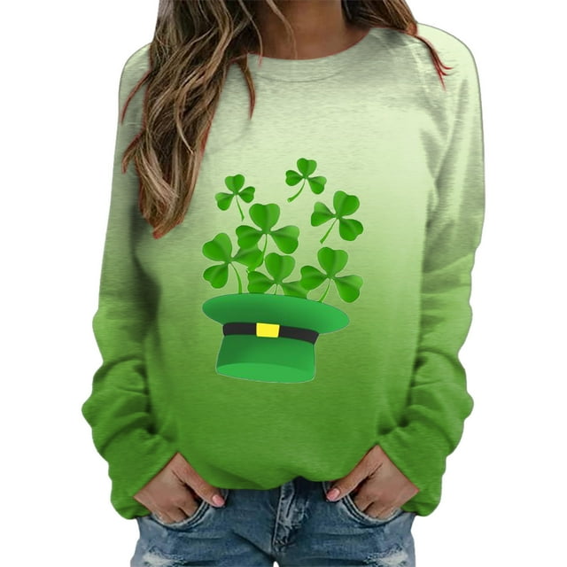 Pompotops Mode de la Saint-Patrick Chandail en Molleton Décontracté à Manches Longues Col Rond Imprimé pour Femmes Blouse en Solde