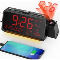 Projection Alarm Clock for Bedroom Ceiling, Digital Clock Projector with Weekday/Weekend Mode, Date, Temperature, Humidity, Type-C USB Charger, Night Light, Dual Alarms, DST, Dimmer,12/24H