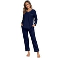 thumbnail image 3 of EA'S SECRET Women's Pajama Set 100% Cotton 2 Piece Lounge Pjs Soft Sleepwear Fall Long Sleeve Long Pant With Pockets(Navy Blue,M), 3 of 11