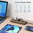 thumbnail image 2 of Power Strip Surge Protector (1800J), 10 FT Flat Extension Cord with Ultra Thin Flat Plug, 3 Widely-Spaced Outlets with 1 USB-C & 1 USB-A, Wood Finish USB Charging Station for Home, Office, Dorm, 2 of 5