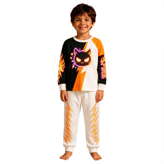 XAOFW Boys Girls Halloween Pajamas Cartoon Print Long Sleeve Tops Pants Toddler Kids Fall Winter Cozy Sleepwear 3-4 Years