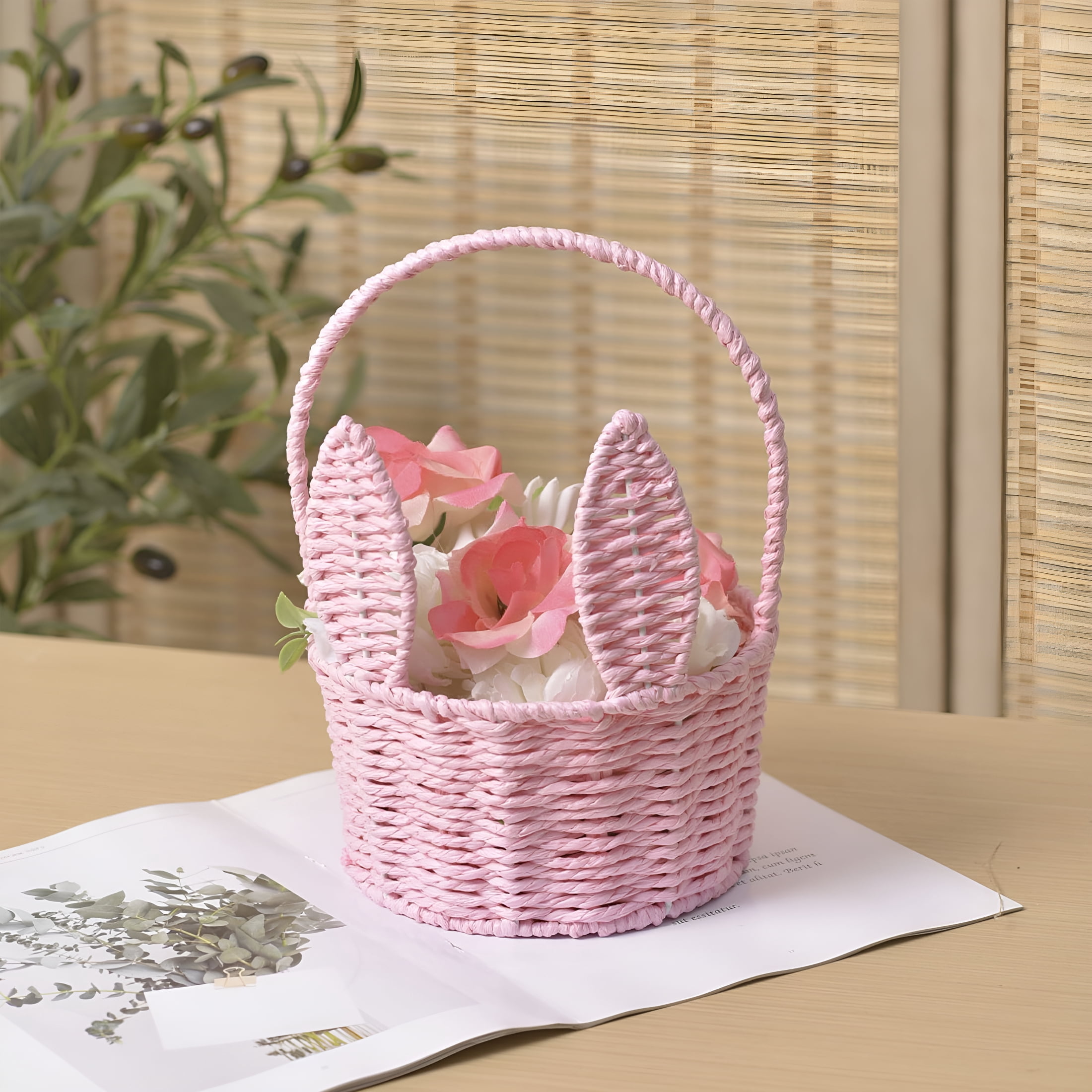 XIBUFE 2026 New Large Easter Woven Bunny Basket with Long Ears,Storage Tote Bag for Eggs,Kids Gift,And Home Decoration Easter Baskets for Kids for Easter Egg Hunt, Party, Home, Picnic