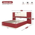 thumbnail image 2 of Harper & Bright Designs Queen Size Platform Bed with Upholstered Headboard, Queen Wooden Bedframe with Anti-Collision Soft Rounded Corners, Red, 2 of 9