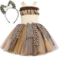 thumbnail image 3 of Vestido con tutú de cavernícola primitivo salvaje para niñas, disfraz indígena indio de leopardo, ropa para fiesta de Halloween, carnaval y jungla, 3 of 5