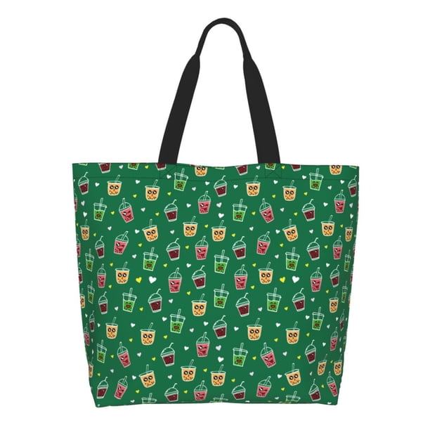 Disketp Milk Tea Bolsa Tote Estampada para Mujer, Bolso de Hombro y de Mano para Compras y Viajes