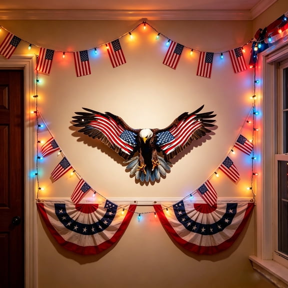 erdimoy Patriotic Metal Eagle Wall Art, 12" American Flag Wings 4th of July Hanging Decor