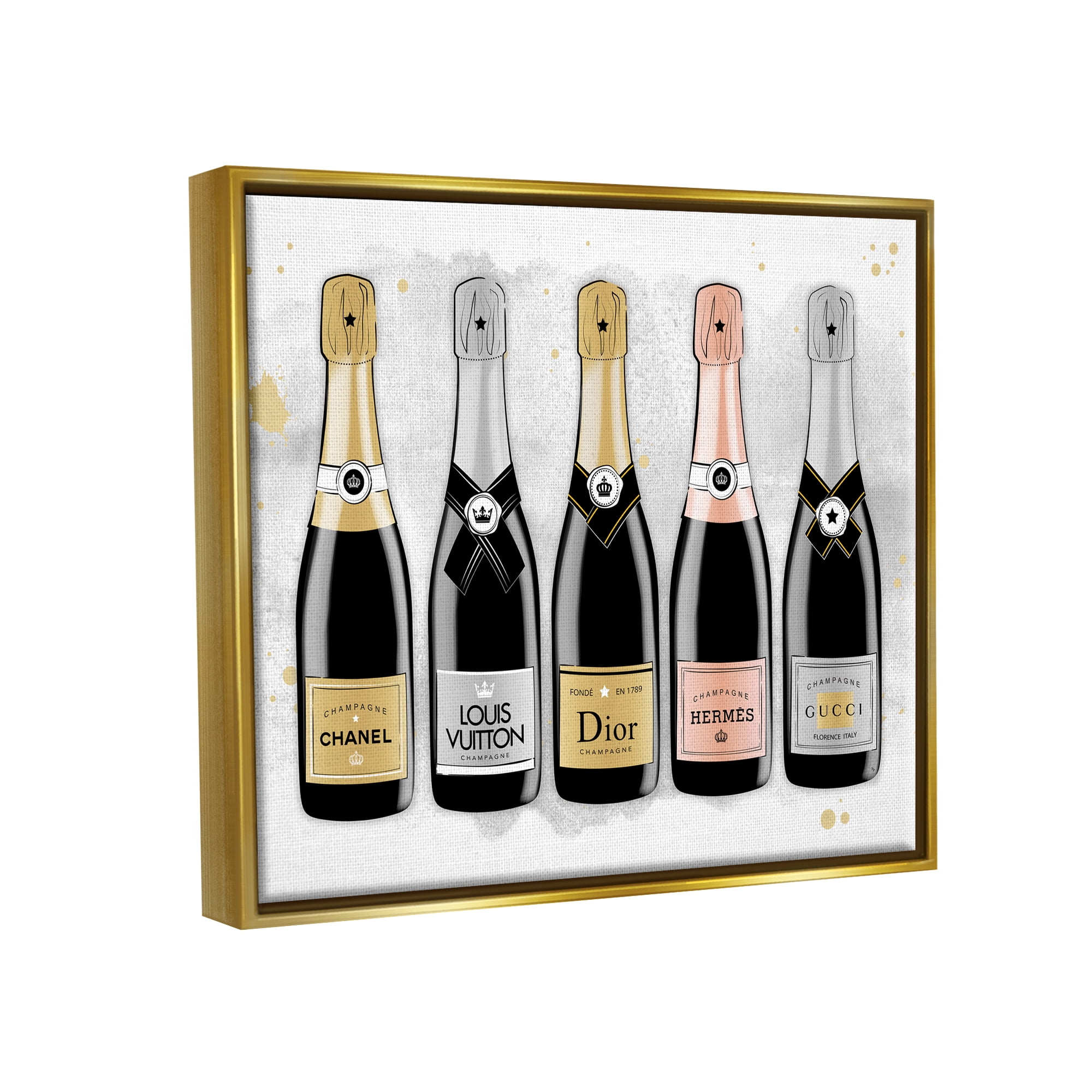Stupell Industries Varied Glam Champagne Food & Beverage Painting Gold Floater Framed Canvas Art Print Wall Art, 31 x 25