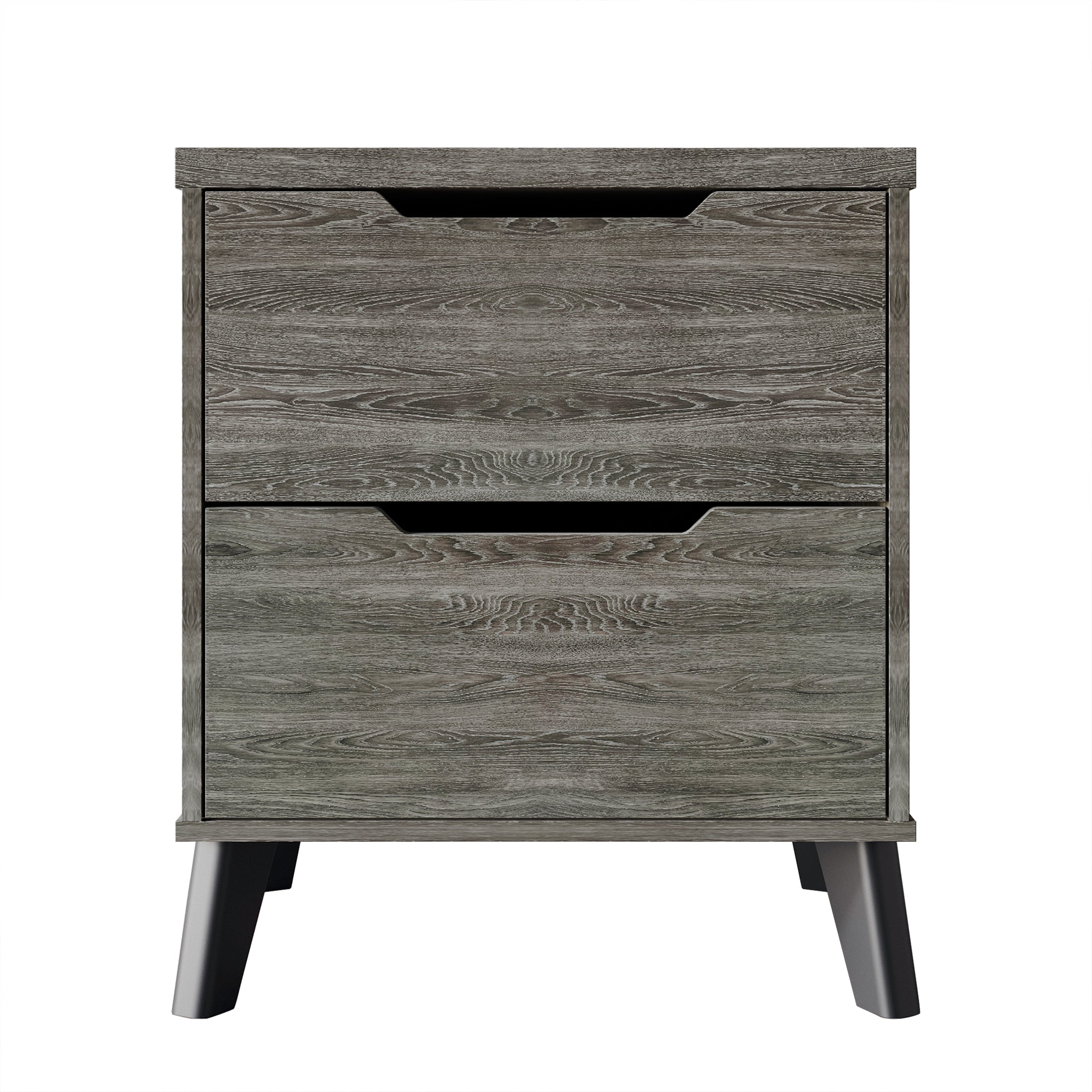 Castle Place Modern 2-Drawers Wooden Nightstand, Dark Grey