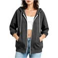 thumbnail image 2 of Women's OverSize Casual Solid Color Zipper Drawstring 3/4 Sleeve Elastic Cuff Jacket, 2 of 5