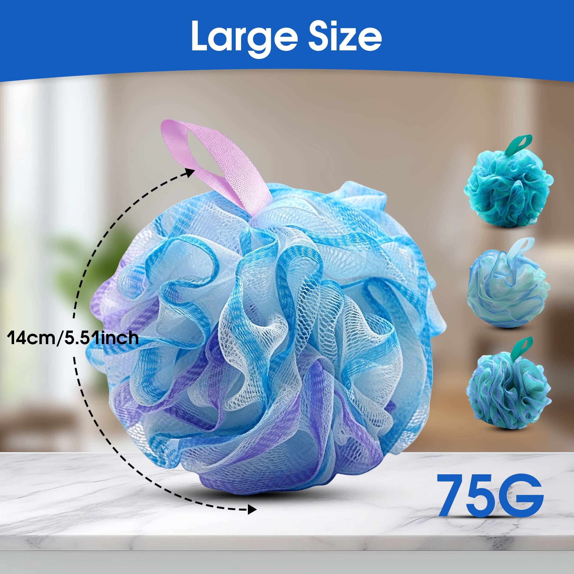 4 Pack Sponge Loofah Sponge, Large Colorful Mesh Bath Sponge Shower Pouf, Gentle Exfoliating Shower Loofahs for Daily Bath Cleansing