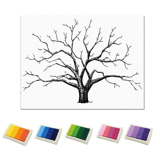 Livre D'Or Mariage Toile Empreintes Digitales 30x40cm - Arbre D'Amour Avec 6 Encres DIY