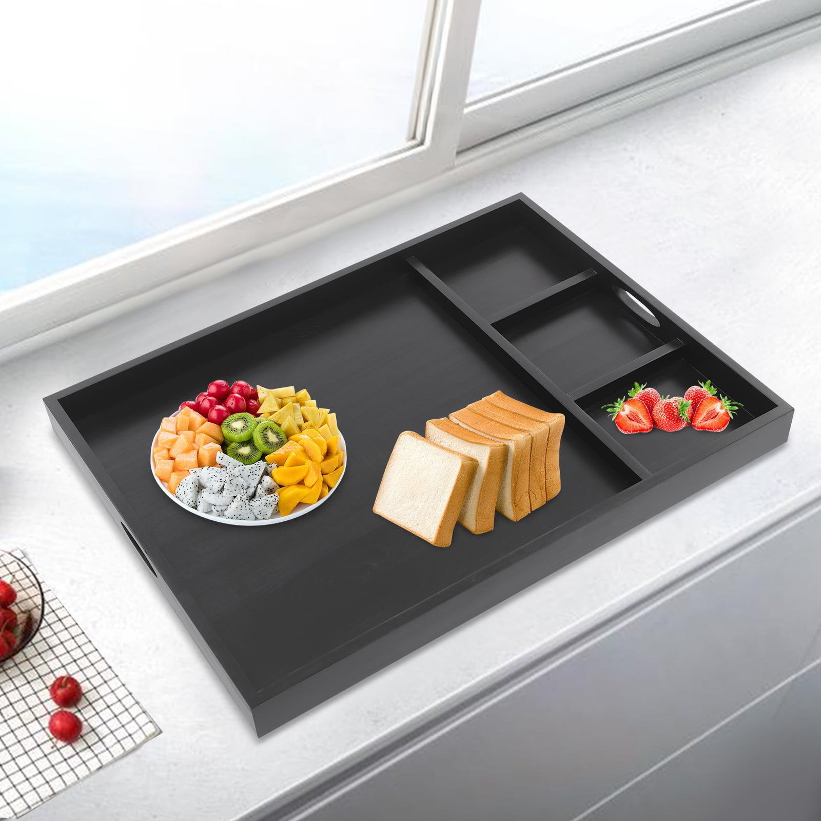 Dwellnix Pine Wood Stove Top Cover, Countertop Protector with Three Compartments, Easy-to-Clean Design for Kitchen Use & Meal Prep, Durable 66.14 lbs Load Capacity