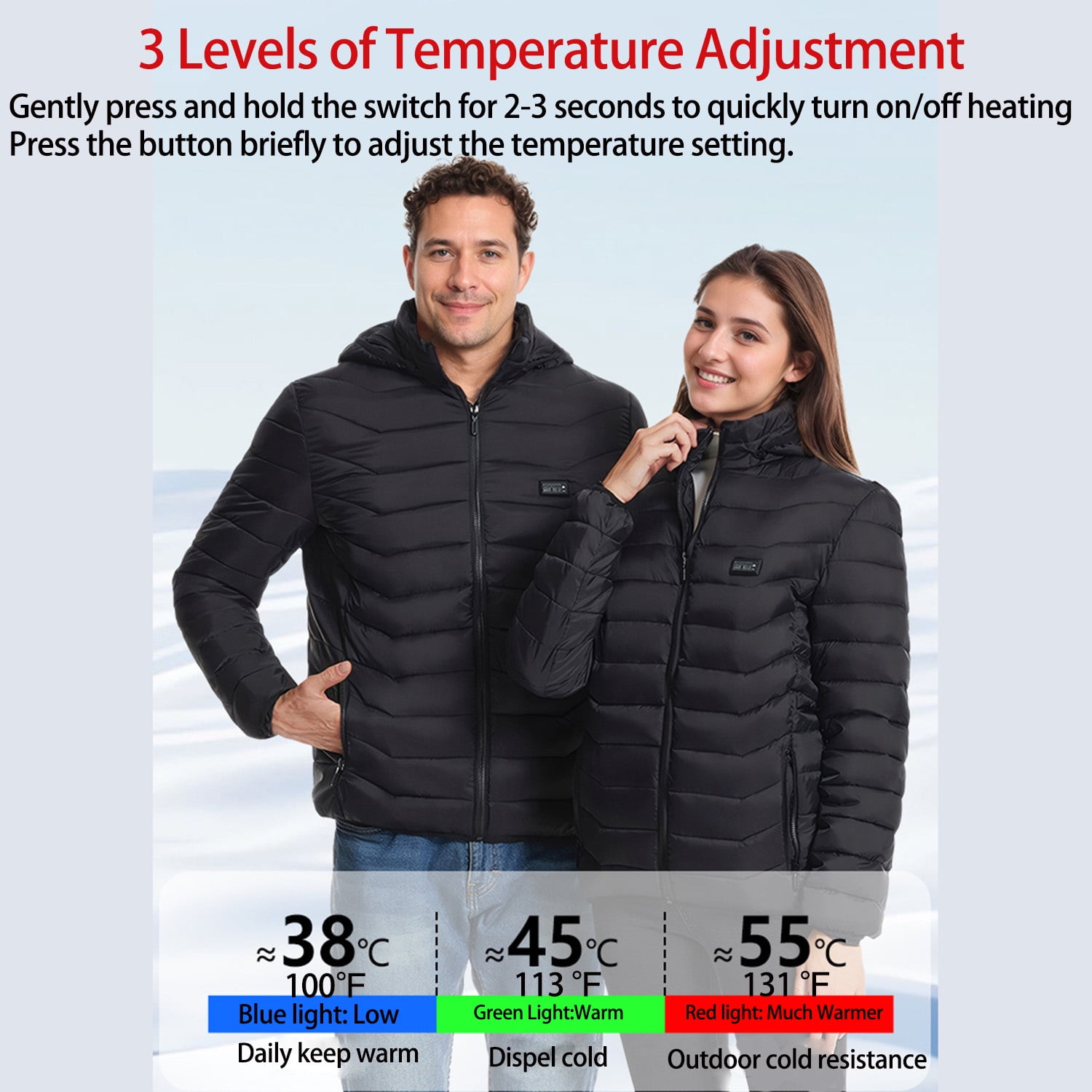 Unisex Heated Jacket with Battery Pack,Windproof Waterproof Heated Coat for Women Men with Detachable Hood,Heating Jacket for Hiking Skiing Camping Outdoor Winter Snow Wear