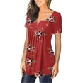 thumbnail image 2 of MYLookk Women Summer Pleated Short Sleeve Tunic Tops Button Down Casual Blouse, 2 of 7