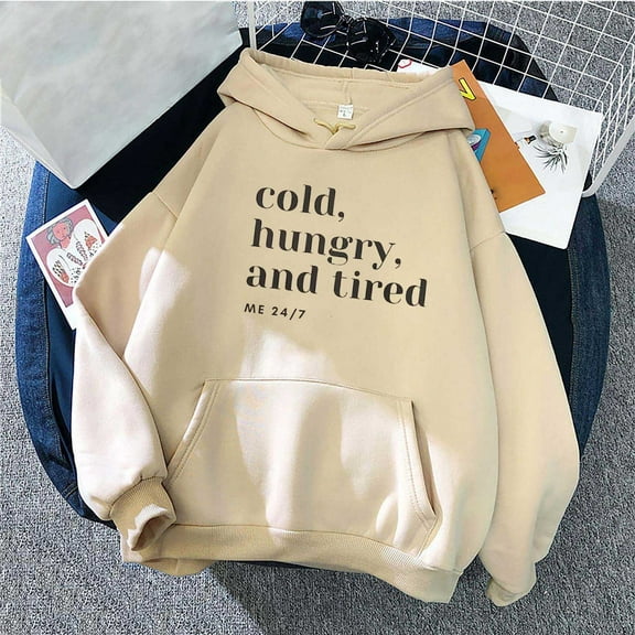 gbyLJF Oversized Graphic Print Hoodies for Women Lightweight Sweatshirt Trendy Fleece Pocket Pullover Tops A03_Khaki L