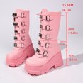 thumbnail image 2 of SACFOF Women's Pink Platform Boots Wedge Combat Gothic Chunky Heel Mid Calf Punk Motorcycle Shoes, 2 of 6