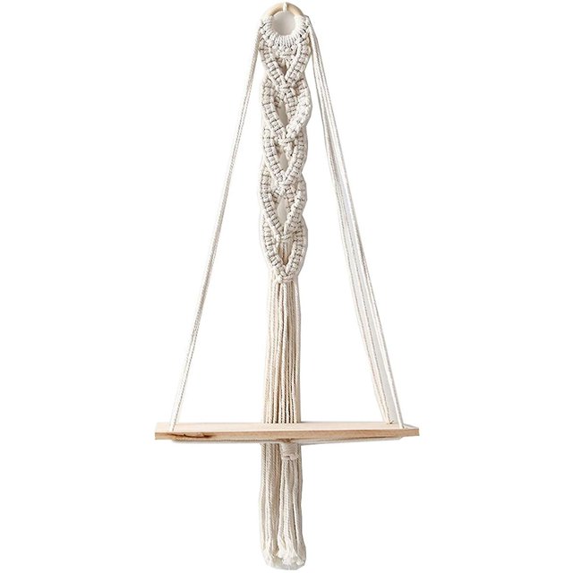 Estante de madera para colgar en la pared de macramé, tapiz bohemio para decoración de pared, soporte para plantas, colgante de pared con borlas de estilo nórdico, decorativo hecho a mano