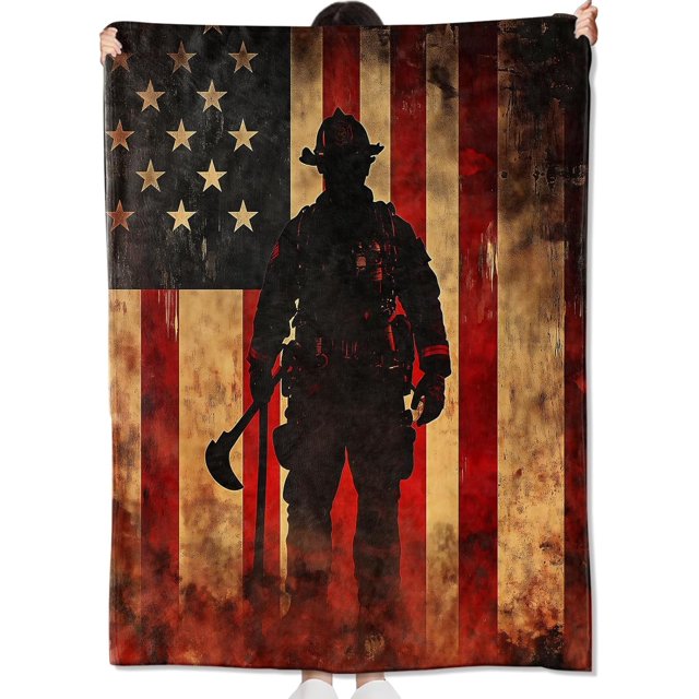Manta retro de bombero, regalo para héroes adultos, manta vintage con bandera estadounidense, suave, cómoda y ligera para habitación, sofá, cama, decoración moderna y atrevida, amante patriótico, 60