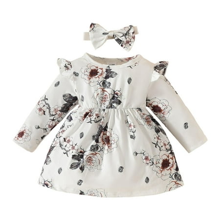 

QBGSAY Toddler Girls Dress Long Sleeve Floral Prints Dress Clothes Loose Dresses