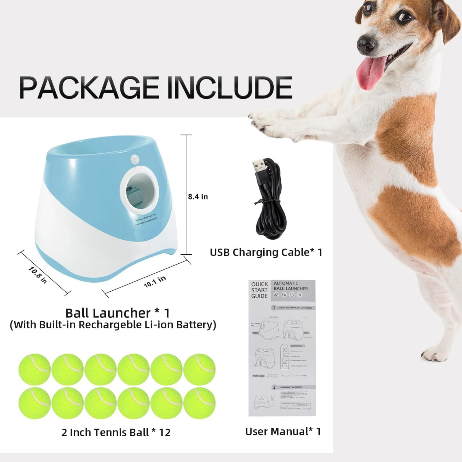 SQDWYGUO Automatic Dog Ball Thrower Launcher with 12 PCS Tennis Balls,Thrower Distance 10-30ft, Interactive Dog Fetch Machine Toy for Small Dogs,Blue
