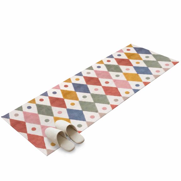 Diamond Lattice Washable Area Rug 2 x 6 ft Colorful Diamonds Polka Dot Geometric Modern Soft Non‑Slip Rugs Stain Repellent Indoor Mats for Long Hallway, Kitchen Runner, Corridor Laundry