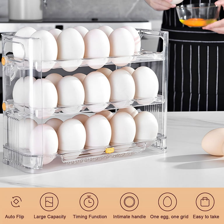 Beveetio Flippable Egg Holder For Refrigerator, 3 Layer Egg Storage  Container For Refrigerator Side Door, Large Capacity Egg Container, Clear  Acrylic