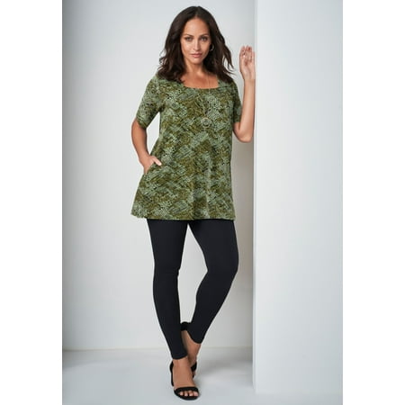 Jessica London Women's Plus Size Stretch Cotton Square Neck Tunic